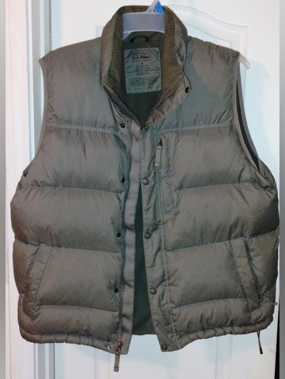 L.L.Bean Men XL Puffer Vest Olive Gray Zip Insulated Winter Quilted Gorpcore VTG